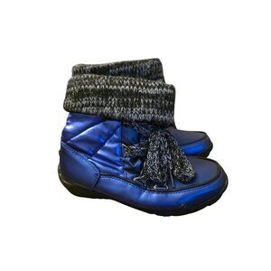Sporto Waterproof Womens 8W Blue Quilted Winter Boots With Knit Cuffs & Sturdy S